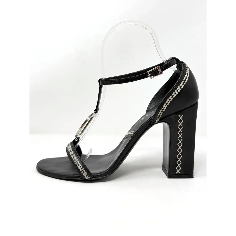 Dior Black CD Logo T Strap Block Heel Sandals 38.5 Galliano Runway